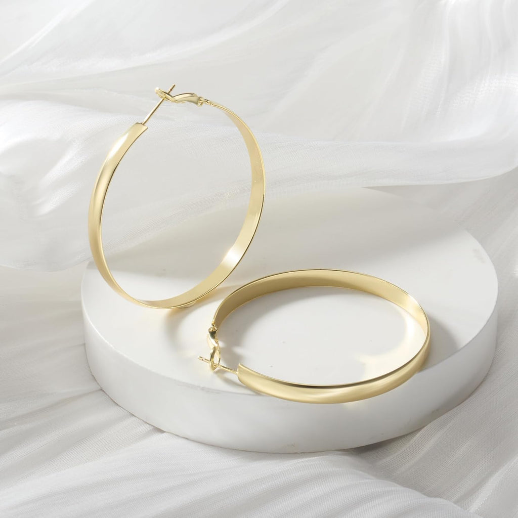 IDJEOABL 5mm Wide Gold Hoop Earrings for Women Trendy 14K Gold Plated Large Big Flat Hoop Earrings Non Tarnish Everyday Earrings Jewelry for Women