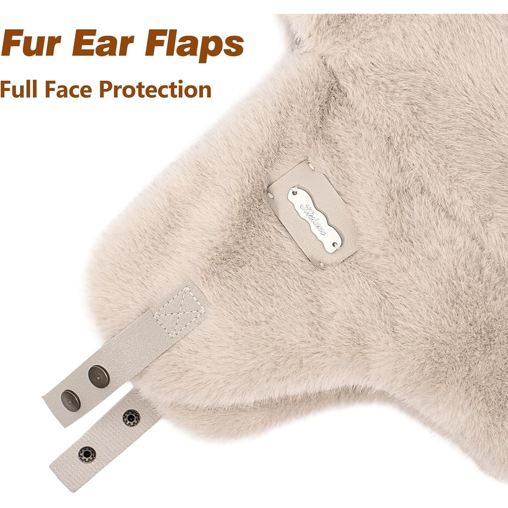 Piecees Fur Trapper Hat for Women Men Winter Hats with Ear Flaps Fuzzy Russian Ushanka Fluffy Snow Hat for Cold Weather Warm