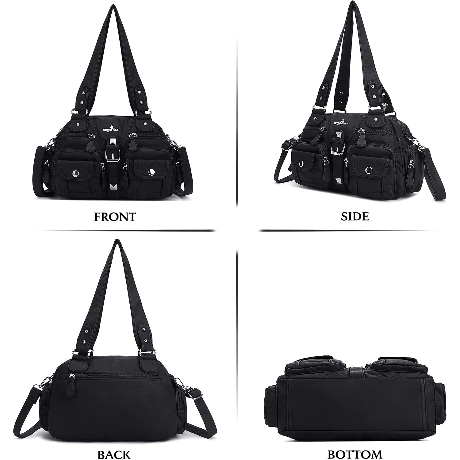 Angel Kiss Hobo Crossbody Purses For Women Shoulder Bag Multipocket Soft Hobo Purses Removable Strap Leather Handbags
