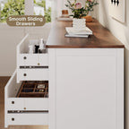 Gizoon Farmhouse 7 Drawers Dresser, White Chest Of Drawers With Metal Handles, 47" Wide Wooden Storage Organizer For Bedroom, Hallway, Living Room, Tabletop-Retro