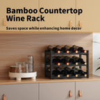 Vasmia Bamboo Wine Rack, Sturdy And Durable Wine Storage Cabinet Shelf, Wine Racks Countertop For Pantry,Kitchen,3-Tier 12 Bottles Wine Rack Black
