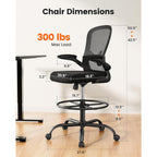 Ergear Drafting Chair, Standing Desk Chair With Flip-Up Armrests, High Desk Chair Adjustable Height, Ergonomic Tall Office Chair With Lumbar Support And Adjustable Footrest Ring