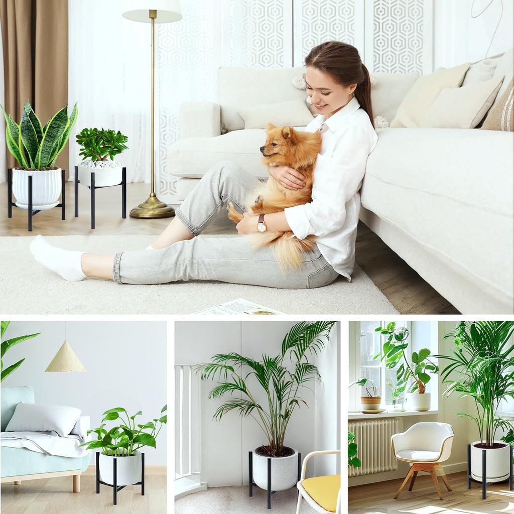 Plant Stand Indoor Adjustable, Metal Modern Plant Stands, Heavy Duty Stable Plant Pot Flower Holder Indoor Outdoor Corner, Fit 8 9 10 11 12 Inch Pots, Black (Pot & Plant Not Included)