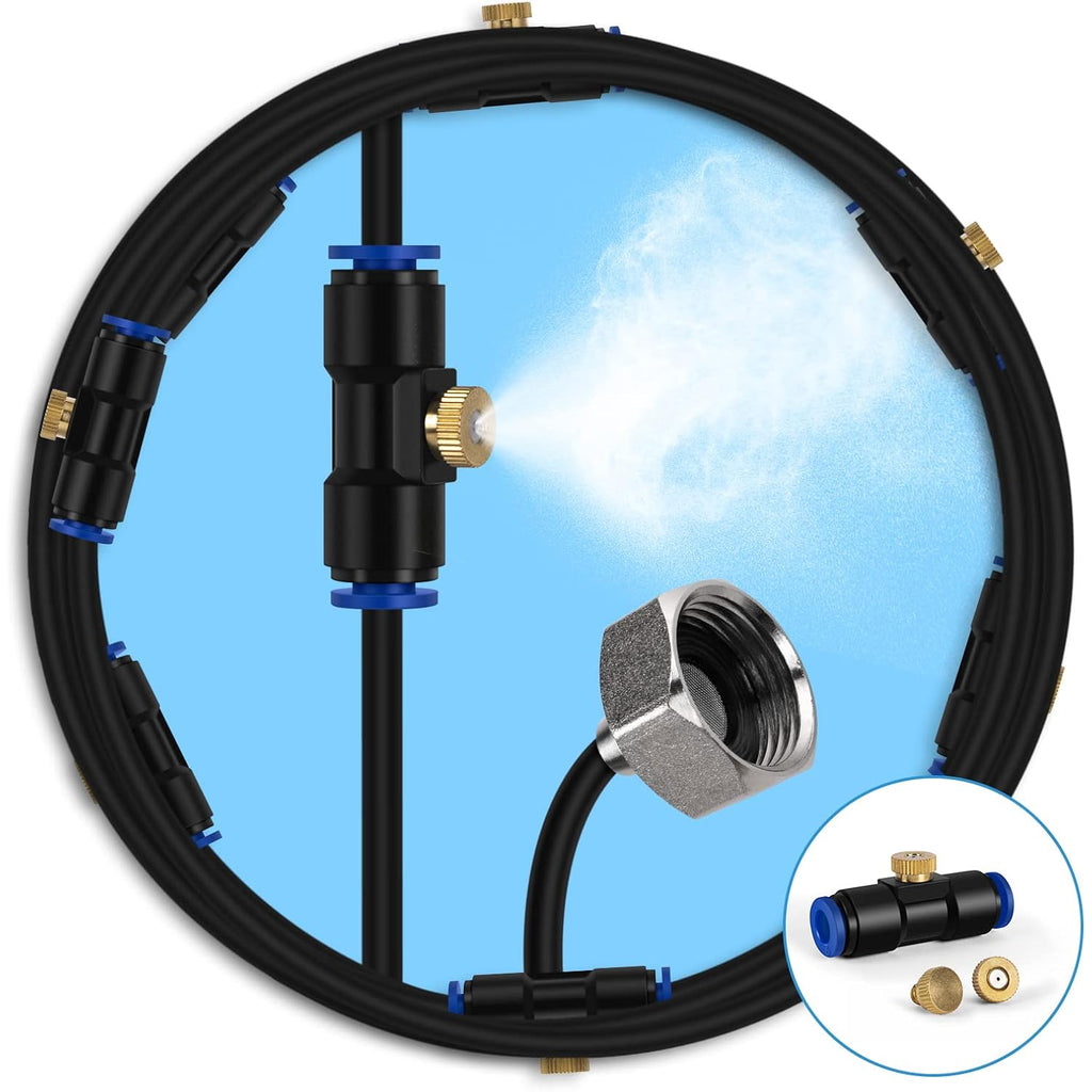Lifeegrn Misting Cooling System, Outdoor Misting System For Patio, 40 Ft Misting Line+10 Mist Nozzles+3/4" Brass Adapter,Outdoor Mister System For Patio Garden Trampoline Greenhouse