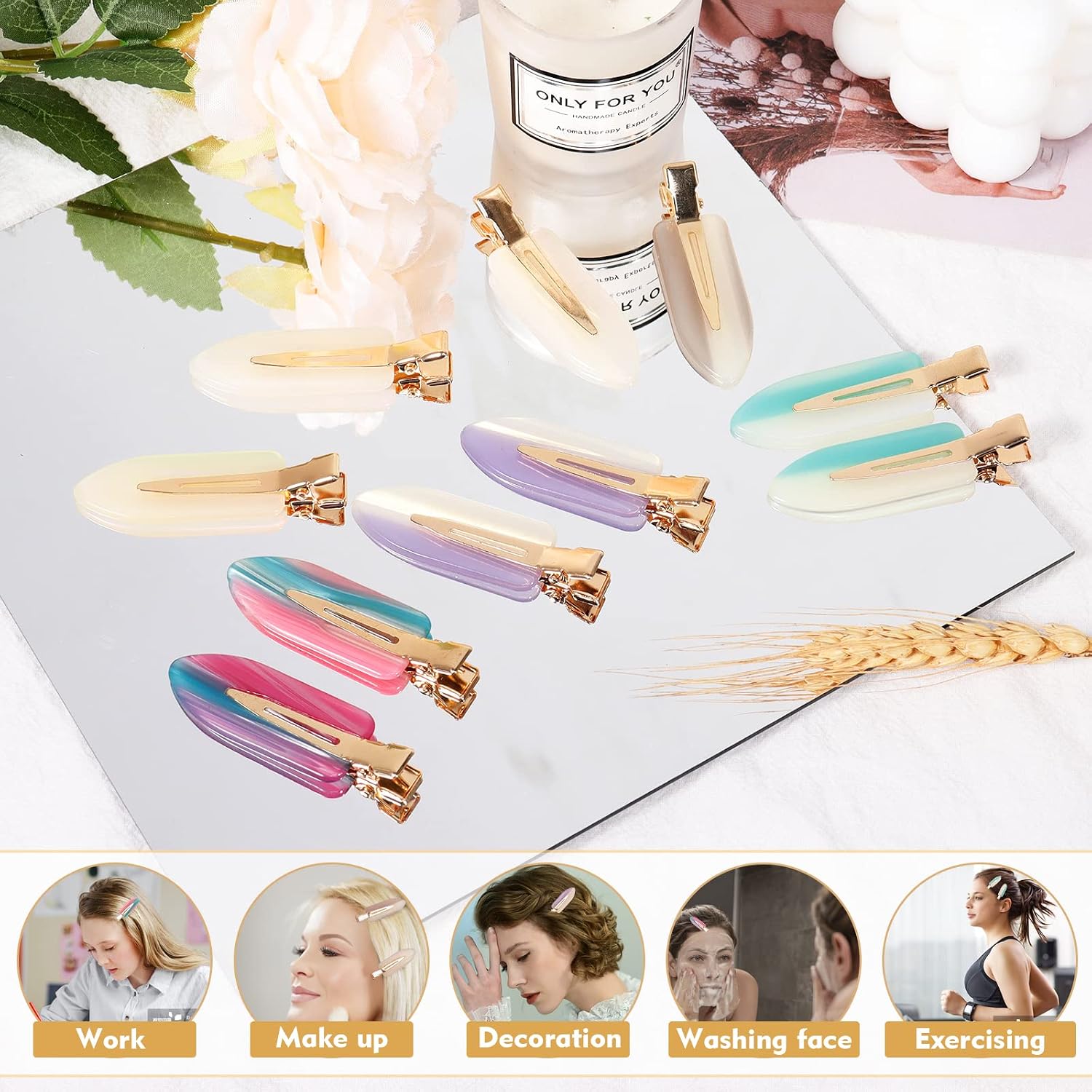 Kesaplan 10Pcs No Bend Hair Clips, Acrylic Resin No Crease Hair Clips For Styling, Colorful Creaseless Flat Duckbill Hair Barrette For Makeup Hairstyle Accessories For Women Gifts