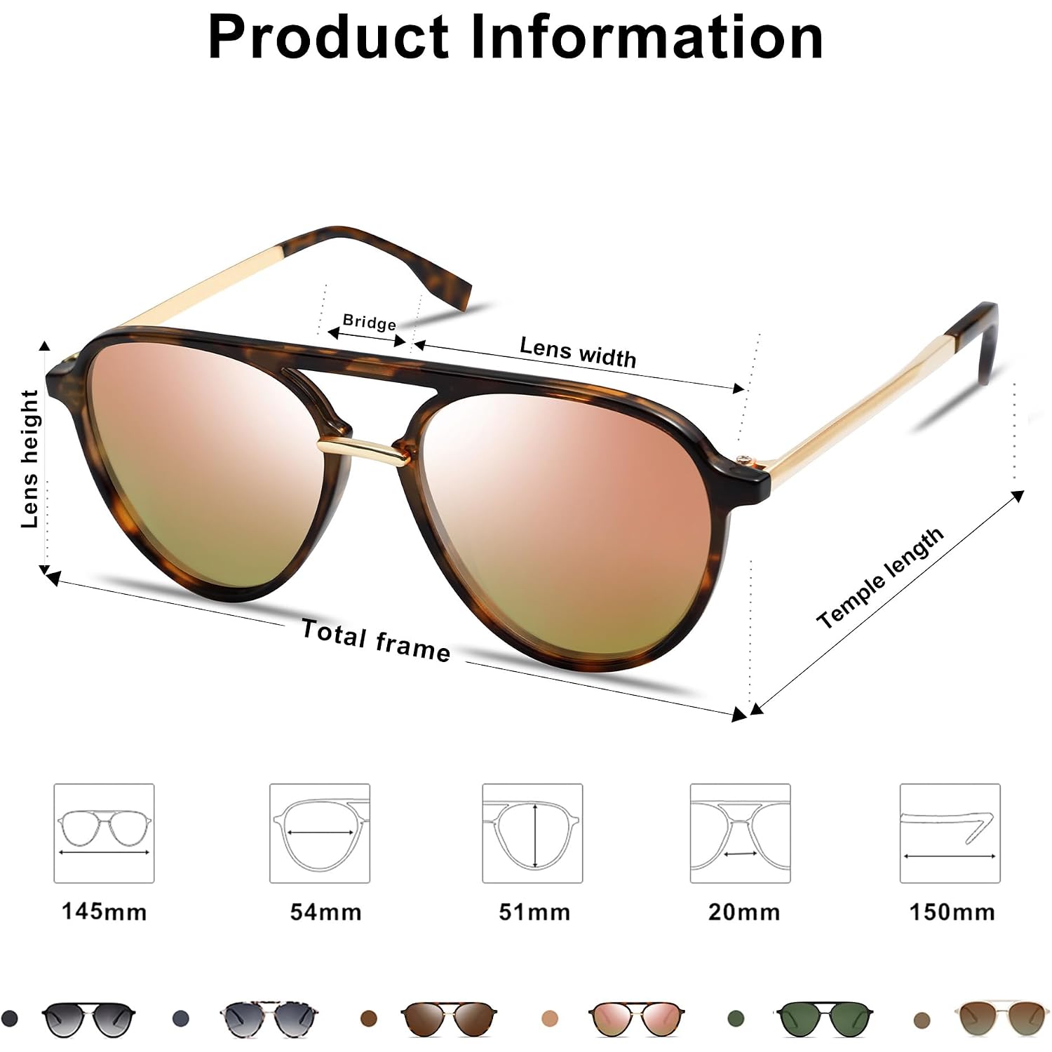 SOJOS Retro Aviator Polarized Sunglasses for Women Men Double Bridge Ladies Shades Tortoise Frame/Pink Mirrored Lens
