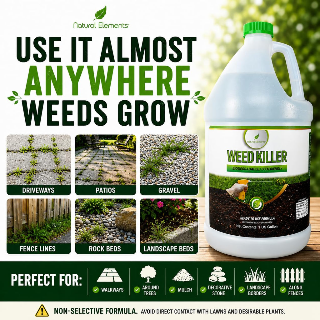 Natural Elements Weed Killer | Pet Safe, Safe Around Children | Natural Herbicide (1 Gallon)