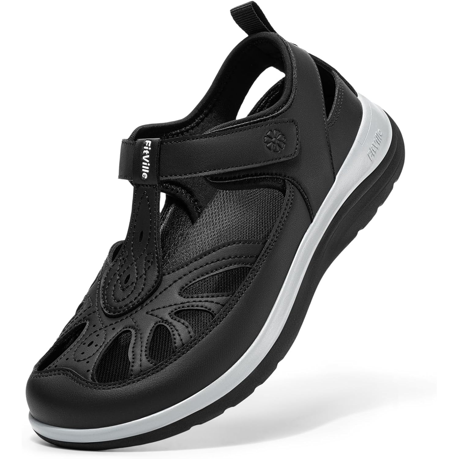 FitVille Extra Wide Womens Orthopedic Walking Sandals with Wide Toe Box, Outdoor Closed Toe Sandals with Adjustable Straps for Women, Arch Support Women's Shoes for Plantar Fasciitis, Swollen Feet