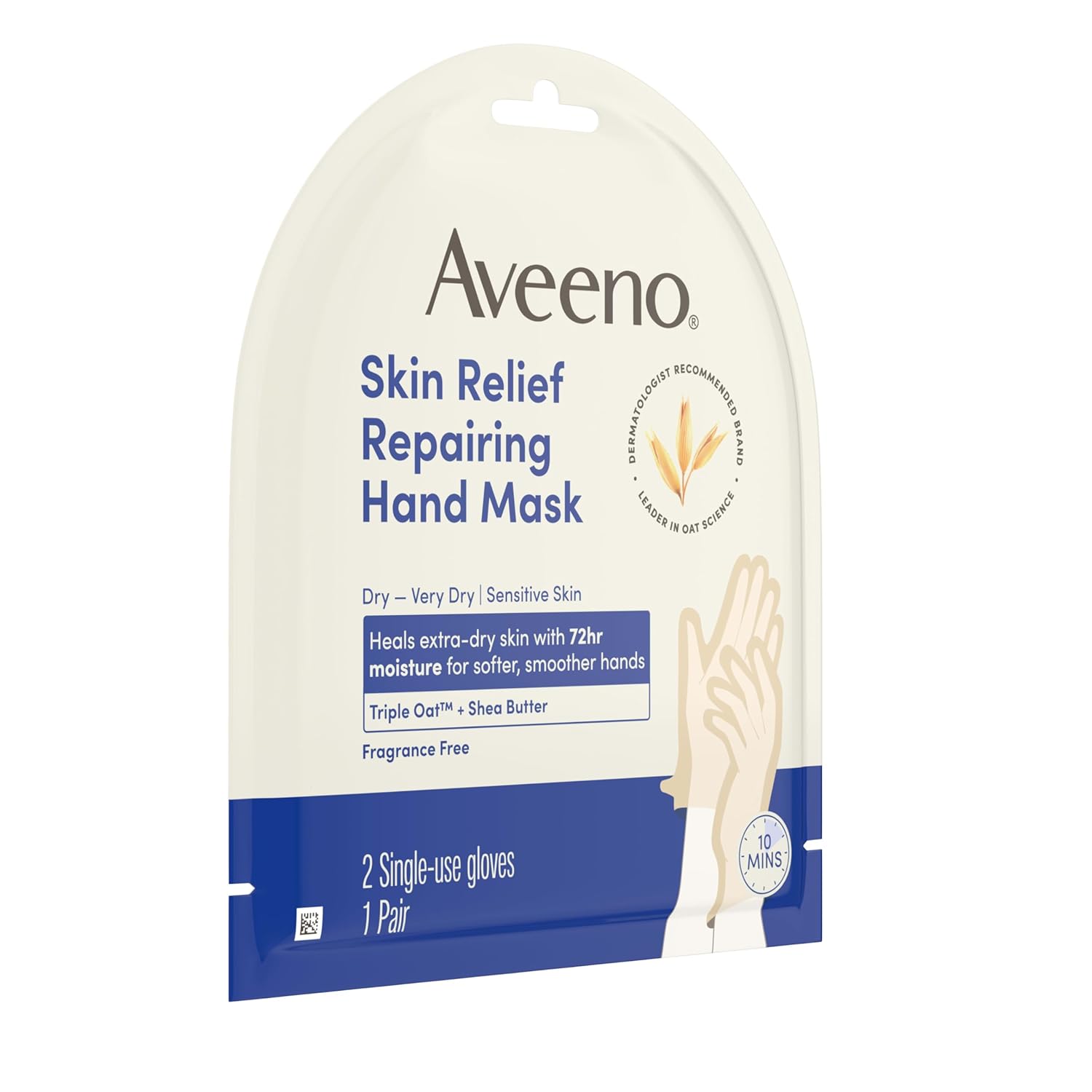 Aveeno Skin Relief Repairing Hand Mask, Moisturizing Gloves with Triple Oat & Shea Butter for Very Dry Skin, Hand Care for Sensitive Skin, Fragrance-Free, 1 Pair of Single-Use Gloves