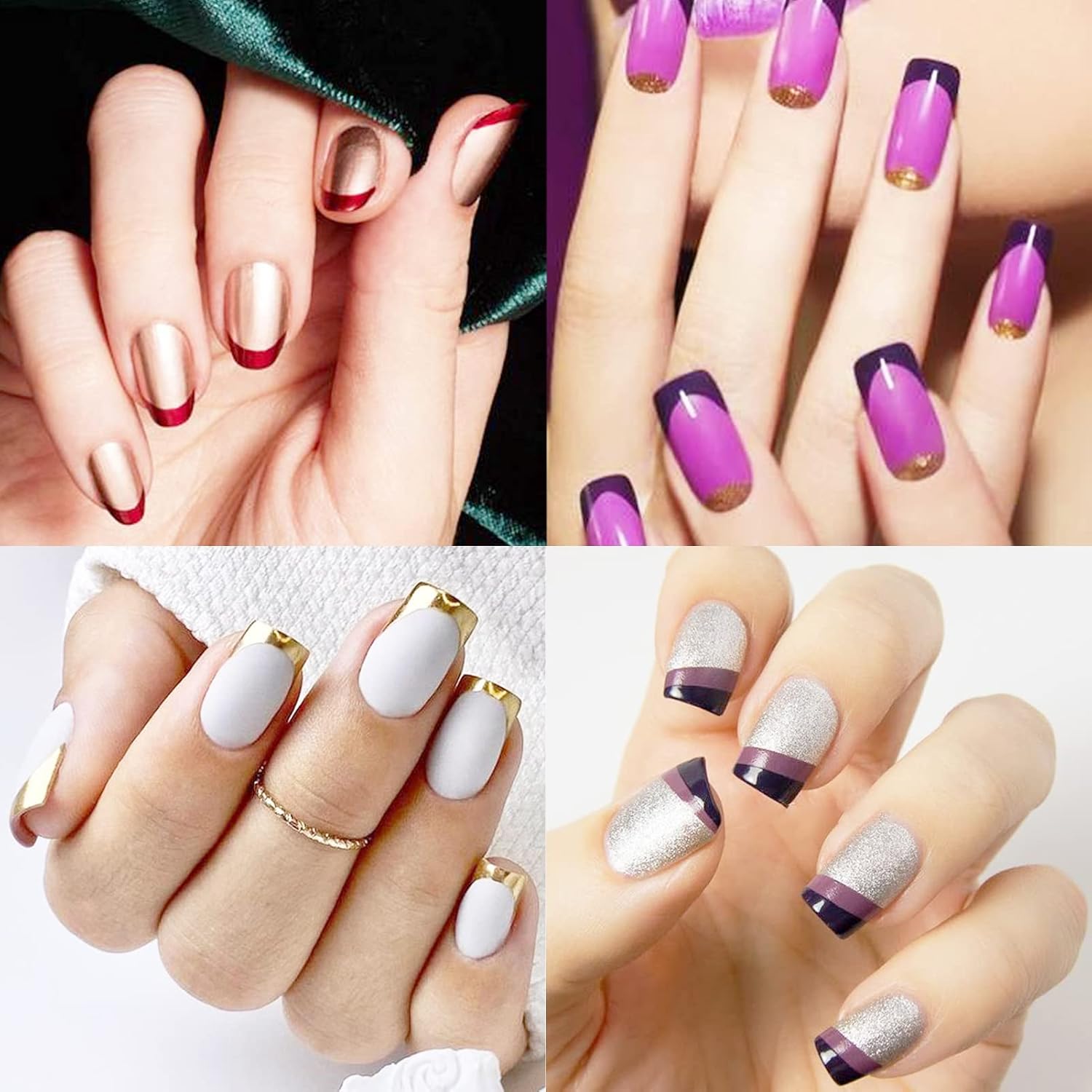 36 Sheets 1860 Pcs French Tip Nail Guides, Self-Adhesive French V-Shaped Moon Shaped Manicure Strip Stickers for Edge Auxiliary Black DIY Decoration Stencil Tools