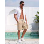 Coofandy Men'S Casual Cotton Linen Shorts Elastic Waist Drawstring Shorts Summer Beach Vacation