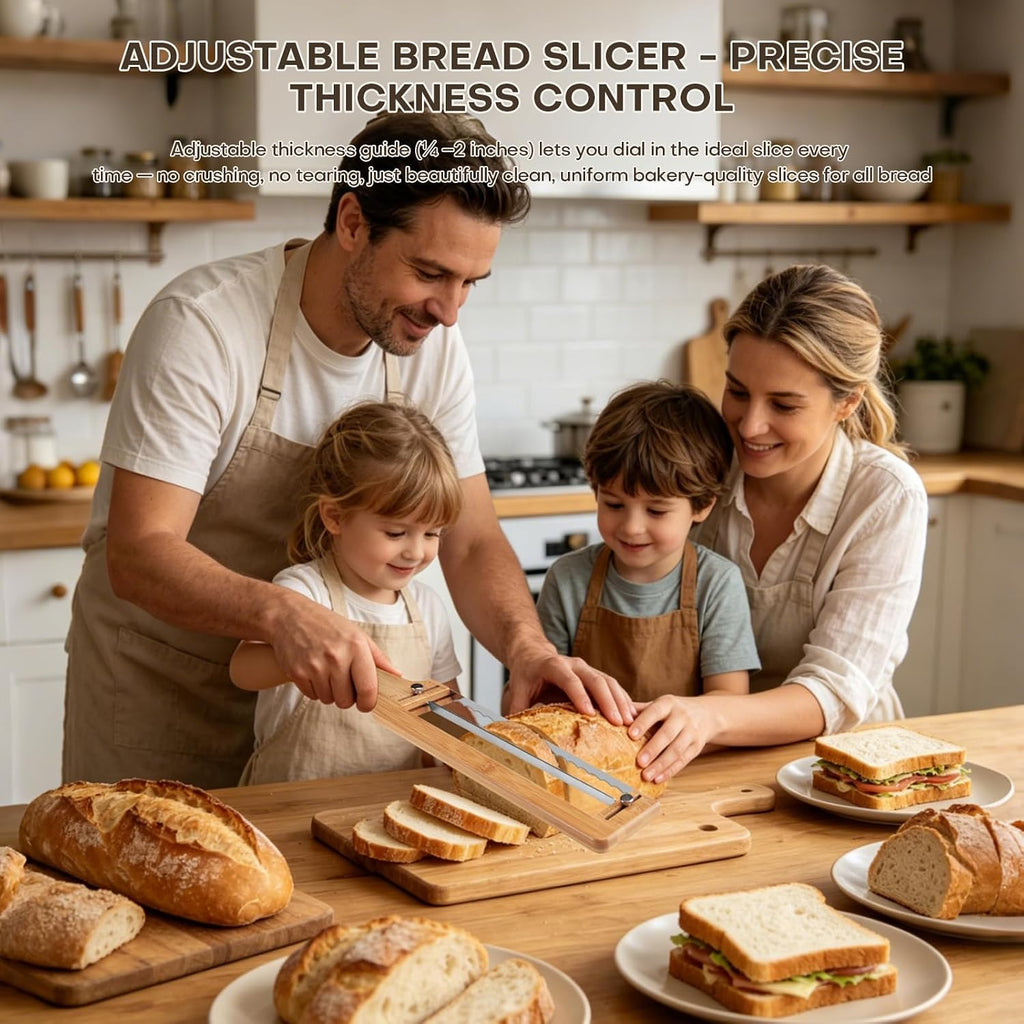 Adjustable Bread Knife For Homemade Bread Sourdough, Bamboo Handle | 304 Stainless Steel, Precision Slicing Guide, Bow Bread Knife With Extra Blade, Manual Bread Cutter, Gift For Bakers