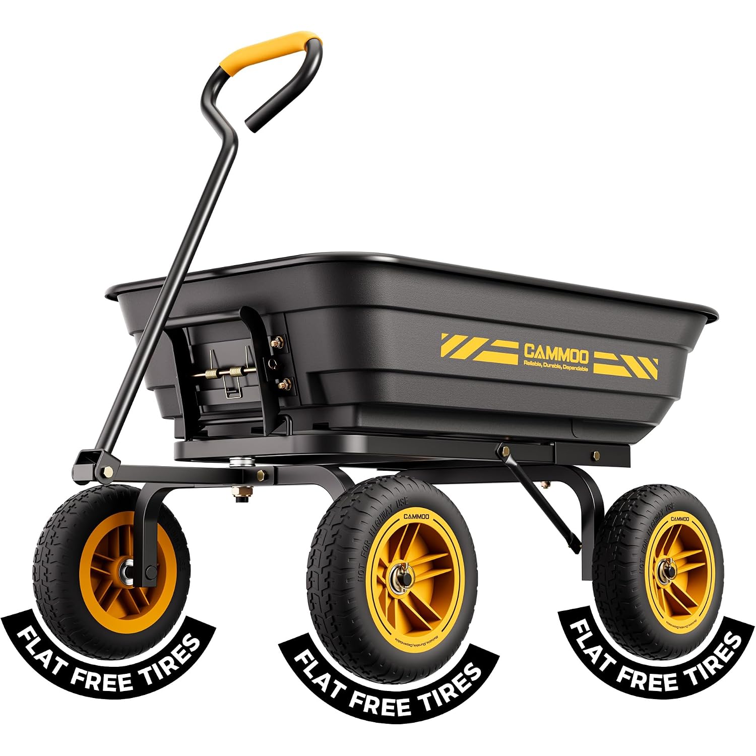 Cammoo 10-In No-Flat Tires 600Lb Heavy-Duty Garden Dump Cart 4 Cu.Ft. Utility Wagon With Quick-Release Dumping & Prime Grade 100% Virgin Polypropylene - Not Recycled Material For Landscaping Gardening