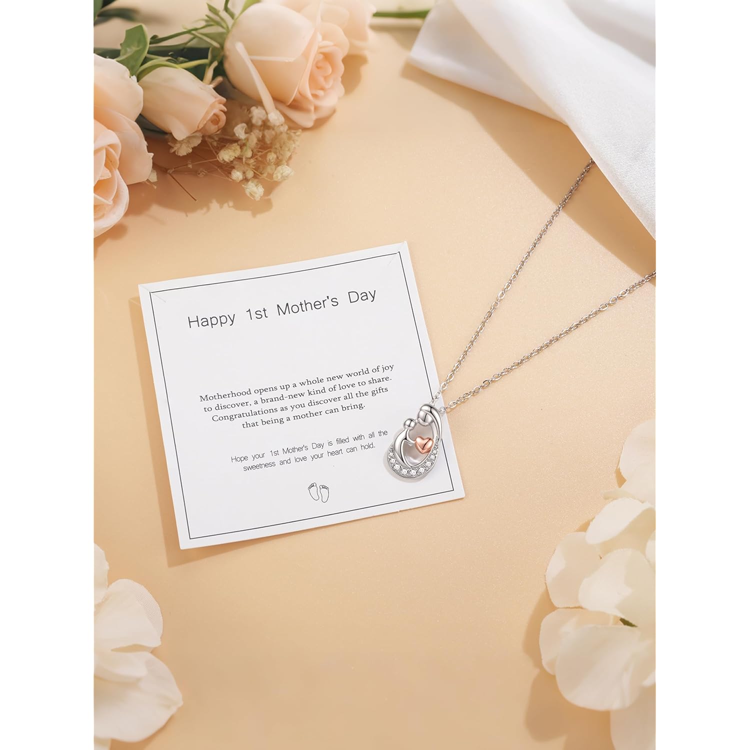 Sereney First Mothers Day Gifts for New Mom Necklace, New Mom Gifts as 1st Mothers Day Necklace for Women, White Gold Plated Hugging Heart Pendant as Hypoallergenic Mother Jewelry for New Mommy