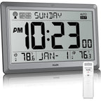 Atomic Wall Clock With Indoor Outdoor Temperature, 10.5 Inch Digital Wall Clock Battery Operated, Dst, 12/24 Hour For Living Room Bedroom (Silver)