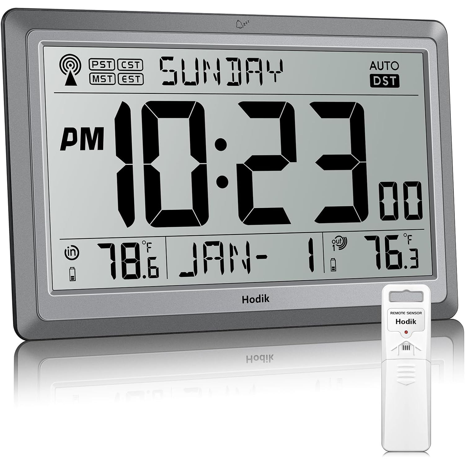 Atomic Wall Clock With Indoor Outdoor Temperature, 10.5 Inch Digital Wall Clock Battery Operated, Dst, 12/24 Hour For Living Room Bedroom (Silver)