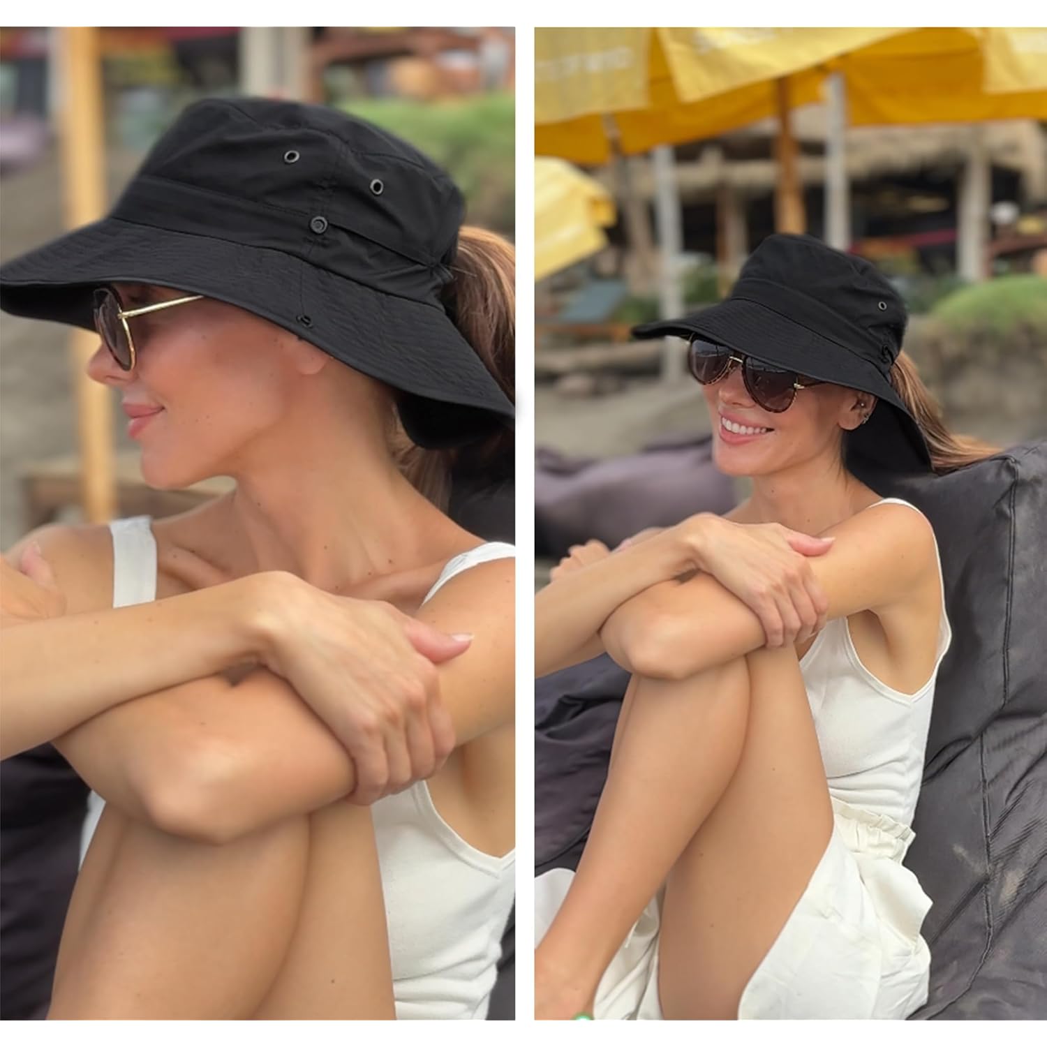 FURTALK Sun Hats for Women Ponytail UPF 80+ Beach Summer Hat Wide Brim Packable Cowboy Hat