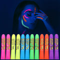 12 PCS Glow Face & Body Paint, Glow in the Blacklight Makeup Neon Face Paint for Halloween Birthday Party