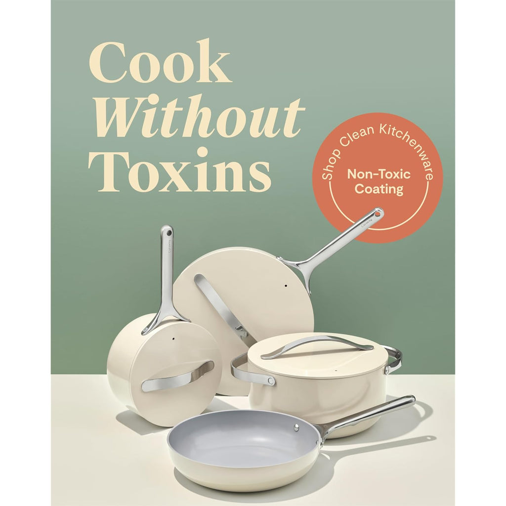 Caraway Non-Stick Ceramic Cookware Set (12 Piece) Pots, Pans, Lids And Kitchen Storage - Pfas & Pfoa Free - Oven Safe Pan Set & Compatible With All Stovetops - Cream