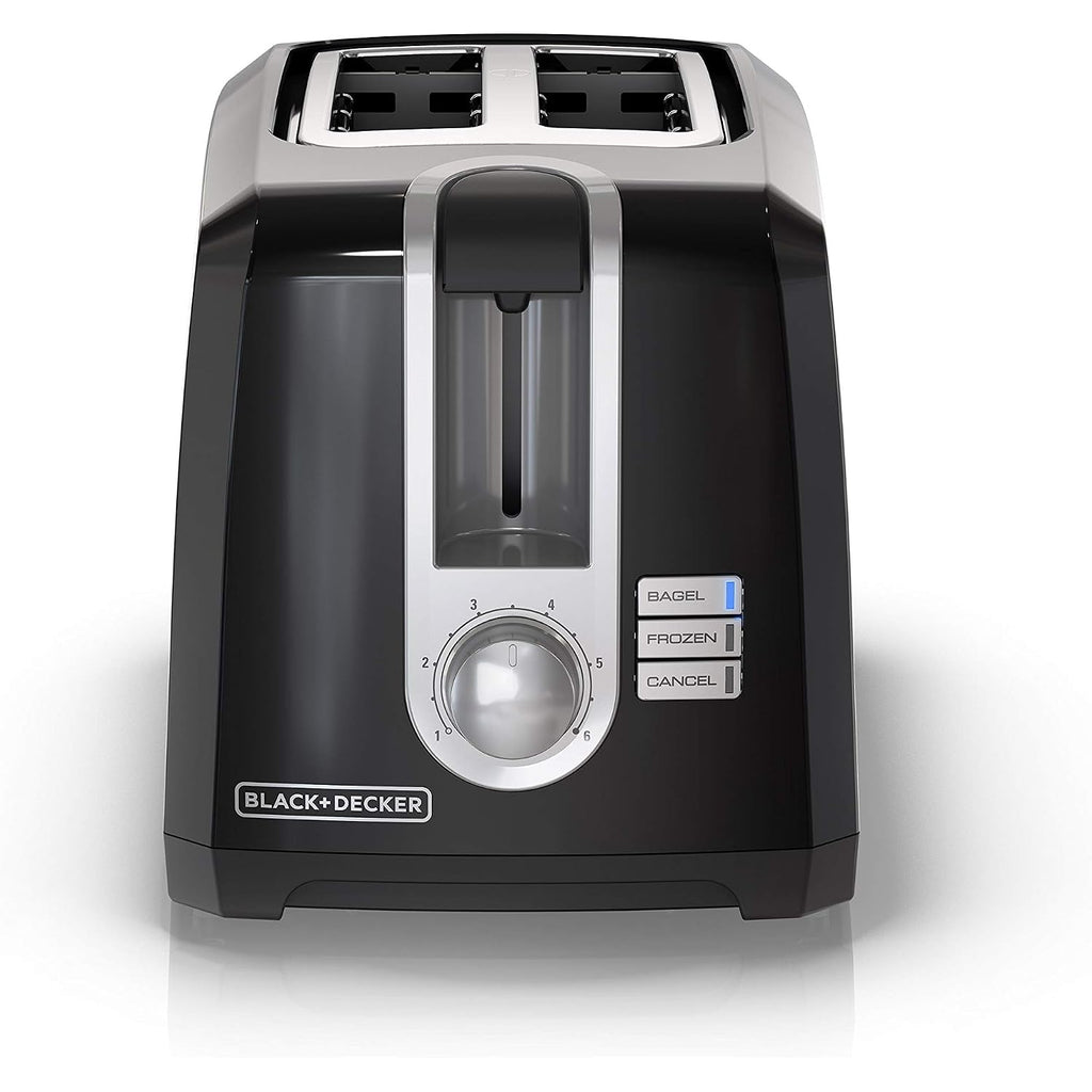 Black+Decker 2-Slice Toaster, Extra Wide Slots For Bagels & Thick Bread, 6 Browning Settings, Removable Crumb Tray, Cancel Button, 850W, Black