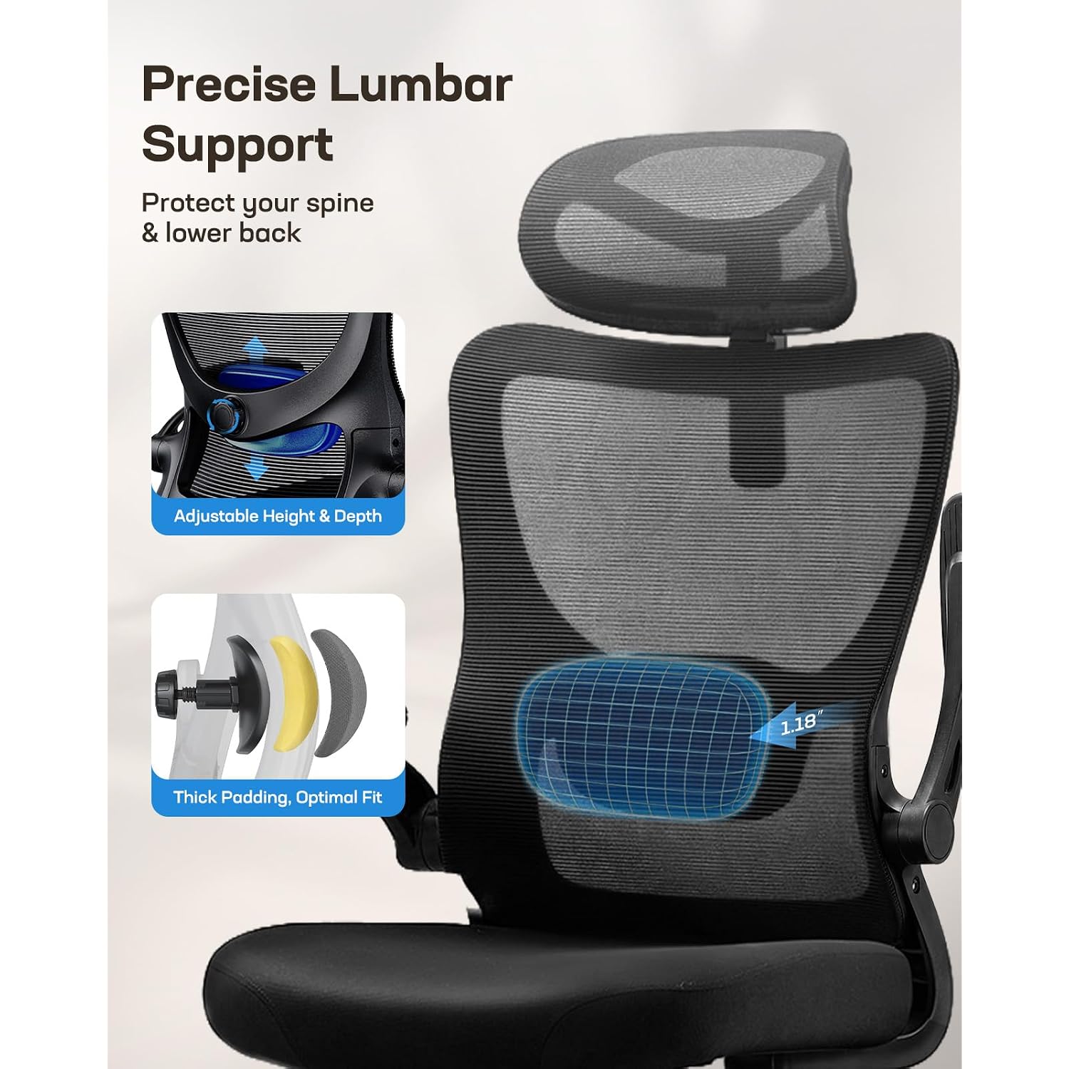 Huanuo Ergonomic Office Chair With 3D Armrests, Adjustable Lumbar Support