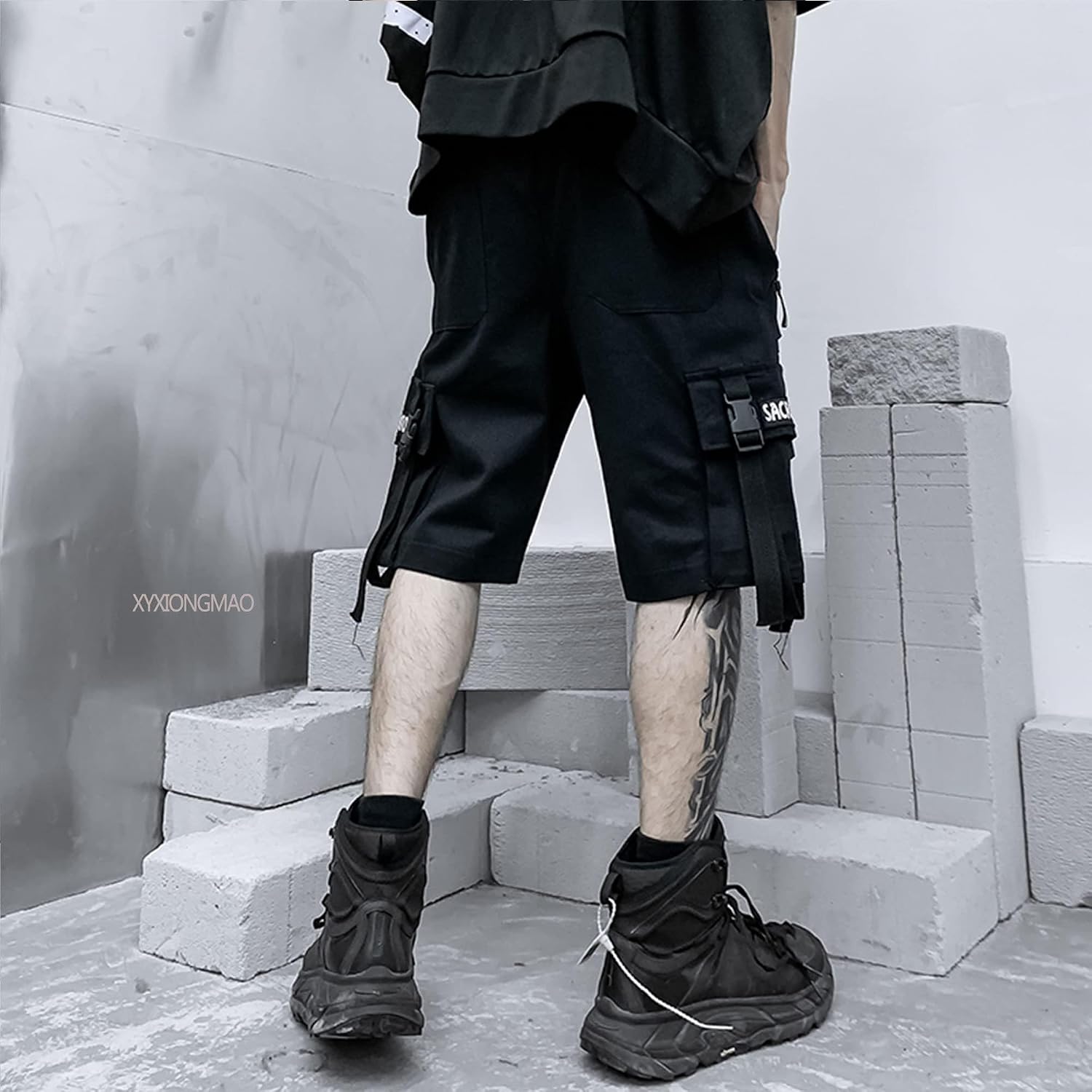 Xyxiongmao Men'S Joggers Techwear Black Hip Hop Cargo Shorts Streetwear Sweatpants Cargo Pants For Men