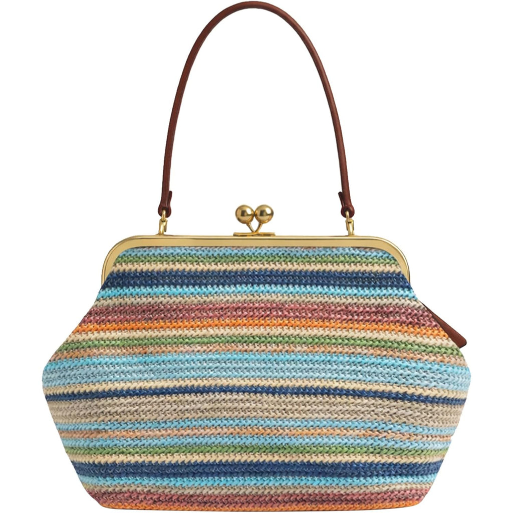Large Women's Kiss Lock Bag PU Medium Top Handle Handbags Kiss Clasp Shoulder Bags Tote Purse Messenger Clutch