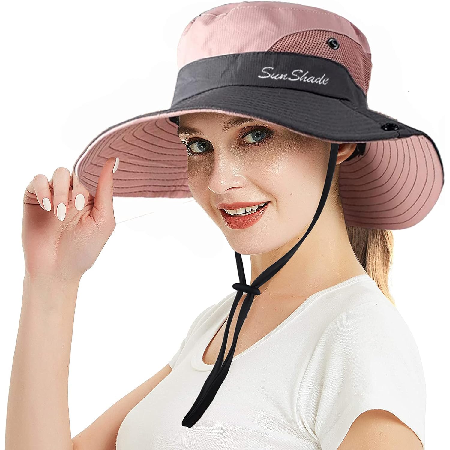 Women's Summer Sun-Hat Ponytail - Outdoor UV-Protection Mesh Wide Brim Foldable Hat with Ponytail Hole
