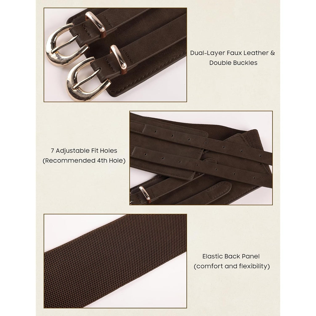 Scarlet Darkness Women's Wide Elastic Belt for Dress Stretchy Corset Belt Double Gold Buckle Waist Belt