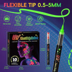 10-color glow-in-the-dark body painting, UV neon face paint brush, glow-in-the-dark face paint set, washable skin tattoo pen, Halloween party makeup (10 colors)