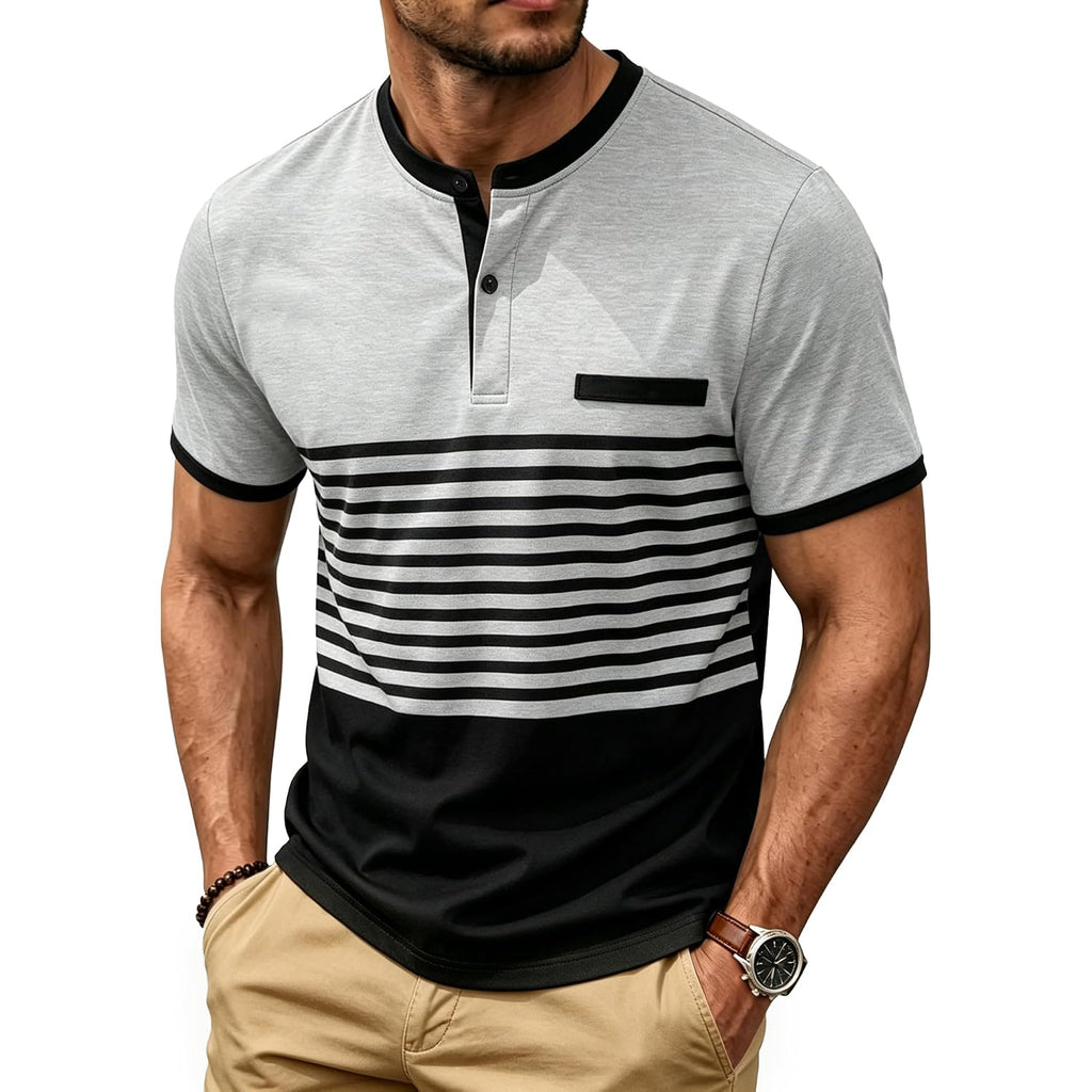 Mens T-Shirts Short Sleeve Button Casual Stylish Basic Tees Work Striped Shirts Henley Summer Lightweight Stretch Top