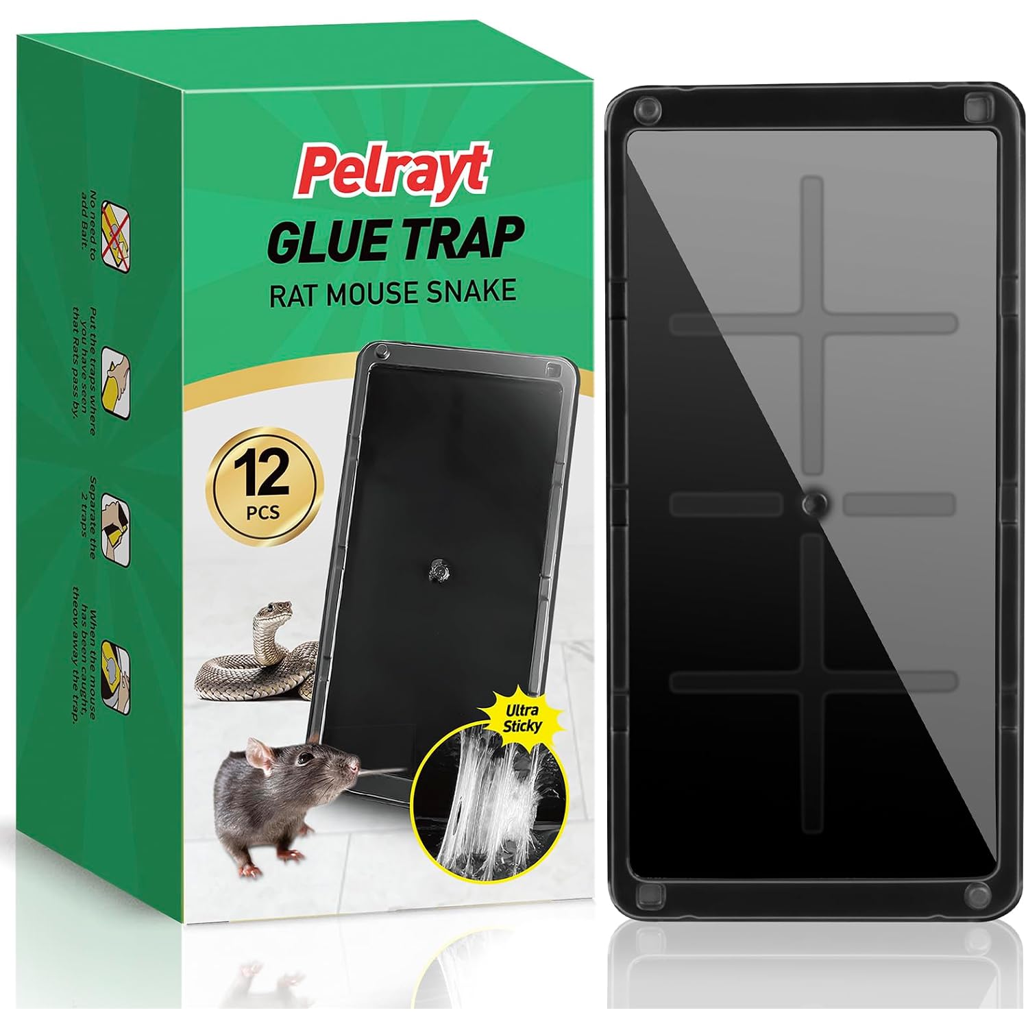 Pelrayt Glue Mouse Traps Indoor For Home, Rat Trap-12 Pack, Large Heavy Duty Glue Traps For Safe Home Pest Control. Pre-Scented, Non-Toxic Sticky Boards For Mice, Rats & More. Easy To Use
