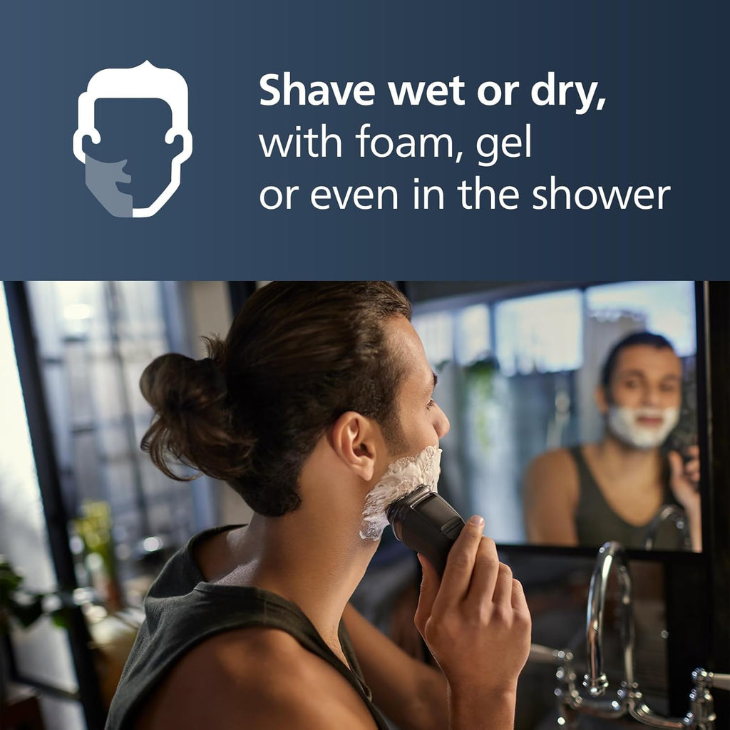 Philips Norelco Shaver 2400 Series, Wet and Dry Electric Shaver, Pop-up Trimmer, P-Cap, Deep Black, Model X3001/90
