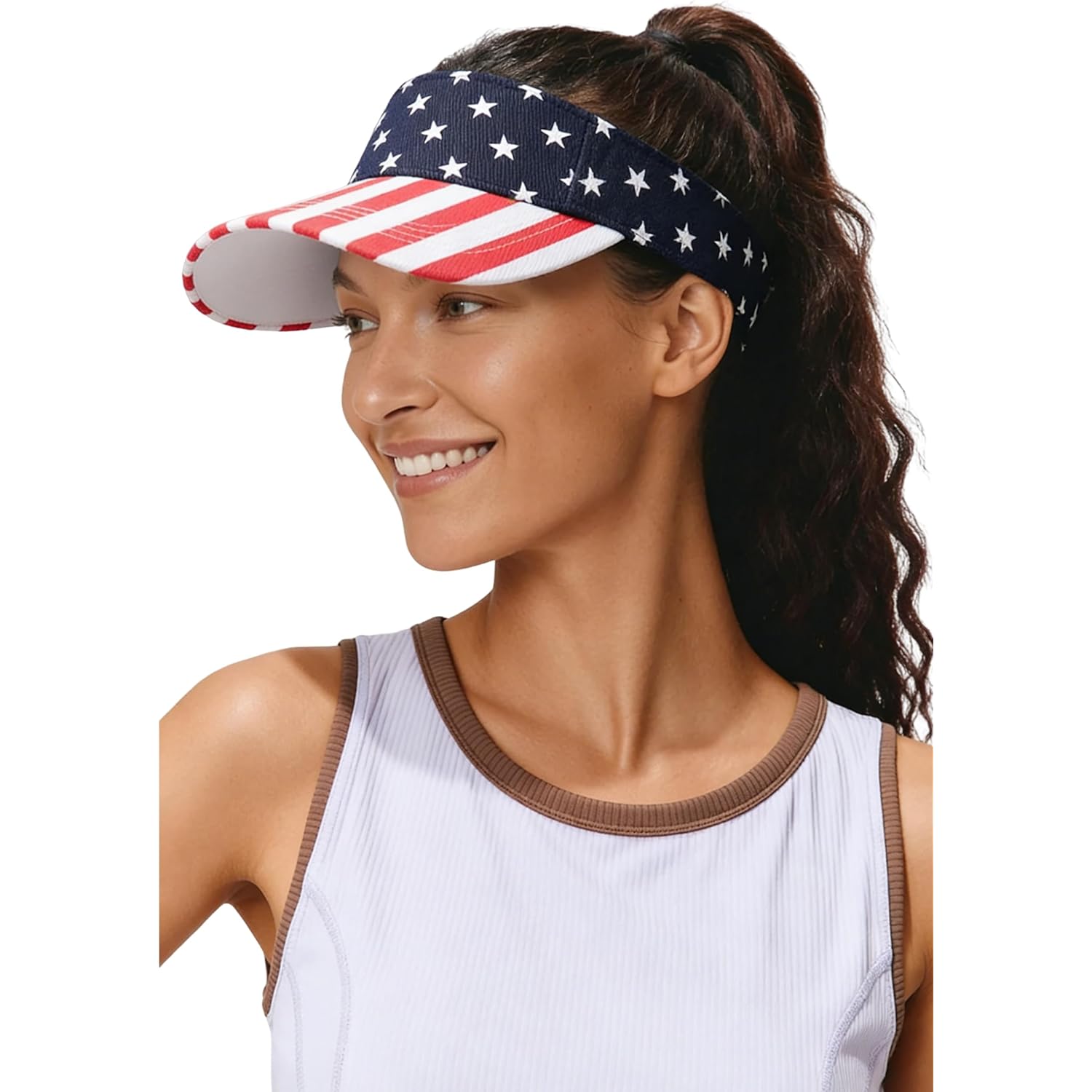 4th of July Sun Visor Hats for Women - Lightweight Structured Quick Dry Adjustable Sports Sun Hat for Running Golf Tennis