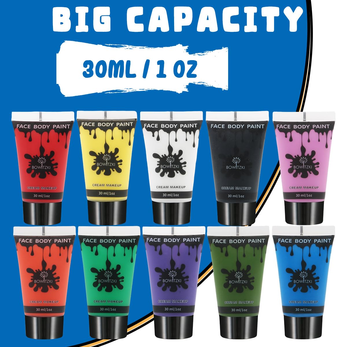 Bowitzki 10 Colors Face Body Paint Set Cream Makeup 30ml Water Based Face Painting Special Effects For Adults Halloween Christmas Party Stage Cosplay 1OZ Each