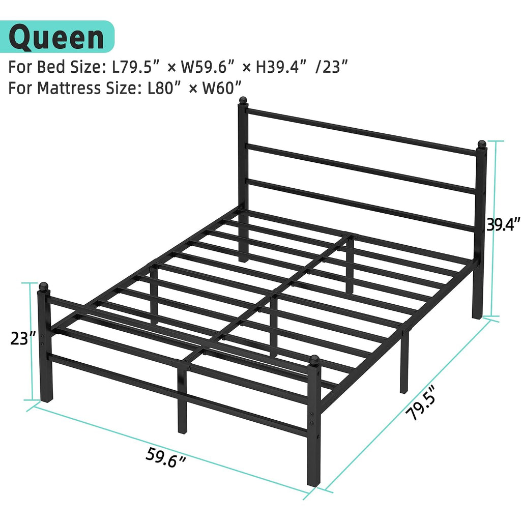 Queen Bed Frame With Headboard And Footboard, 14 Inch Metal Platform Bed Frame Queen Size With Steel Slat Support, No Box Spring Needed, Noise Free, Easy Assembly,