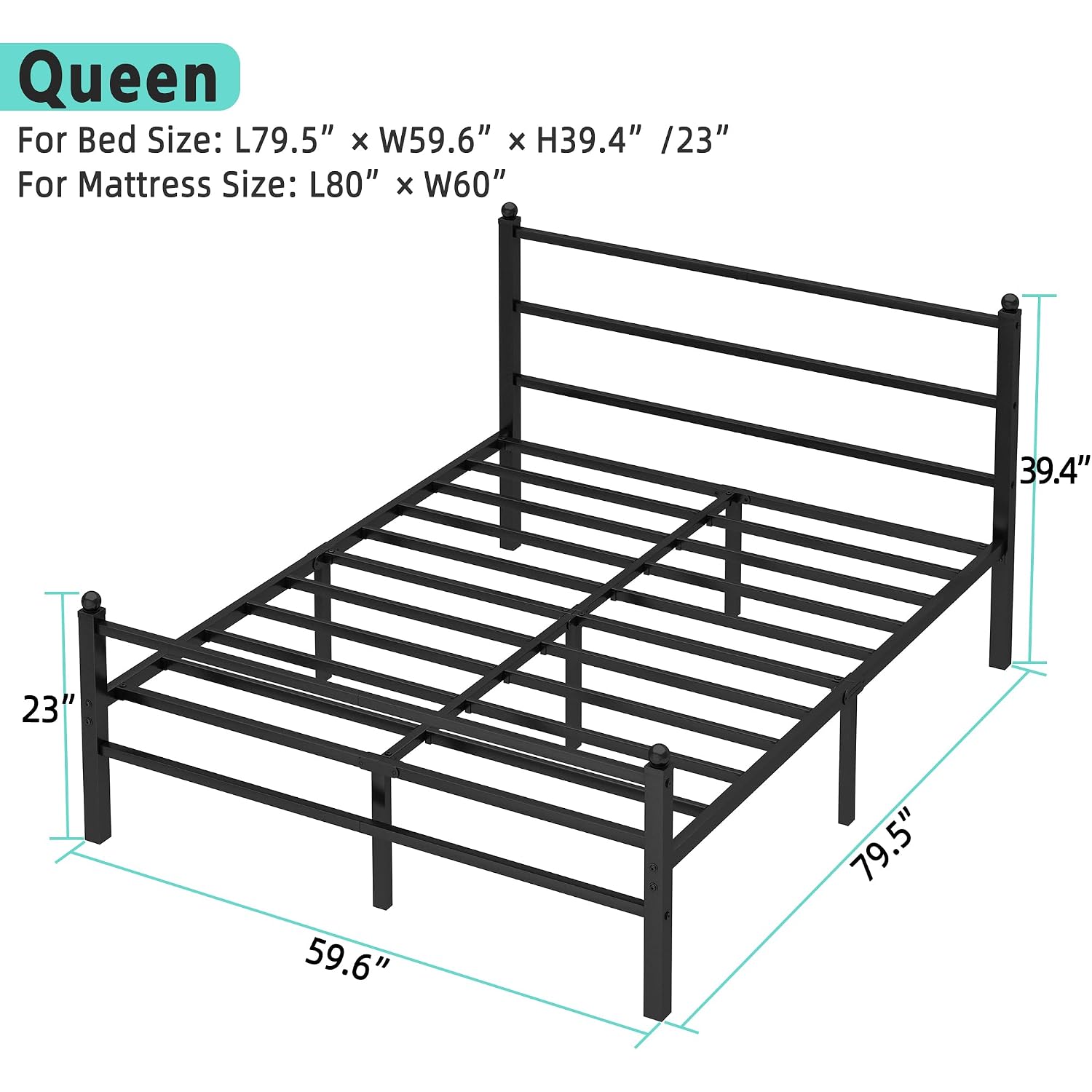 Queen Bed Frame With Headboard And Footboard, 14 Inch Metal Platform Bed Frame Queen Size With Steel Slat Support, No Box Spring Needed, Noise Free, Easy Assembly,