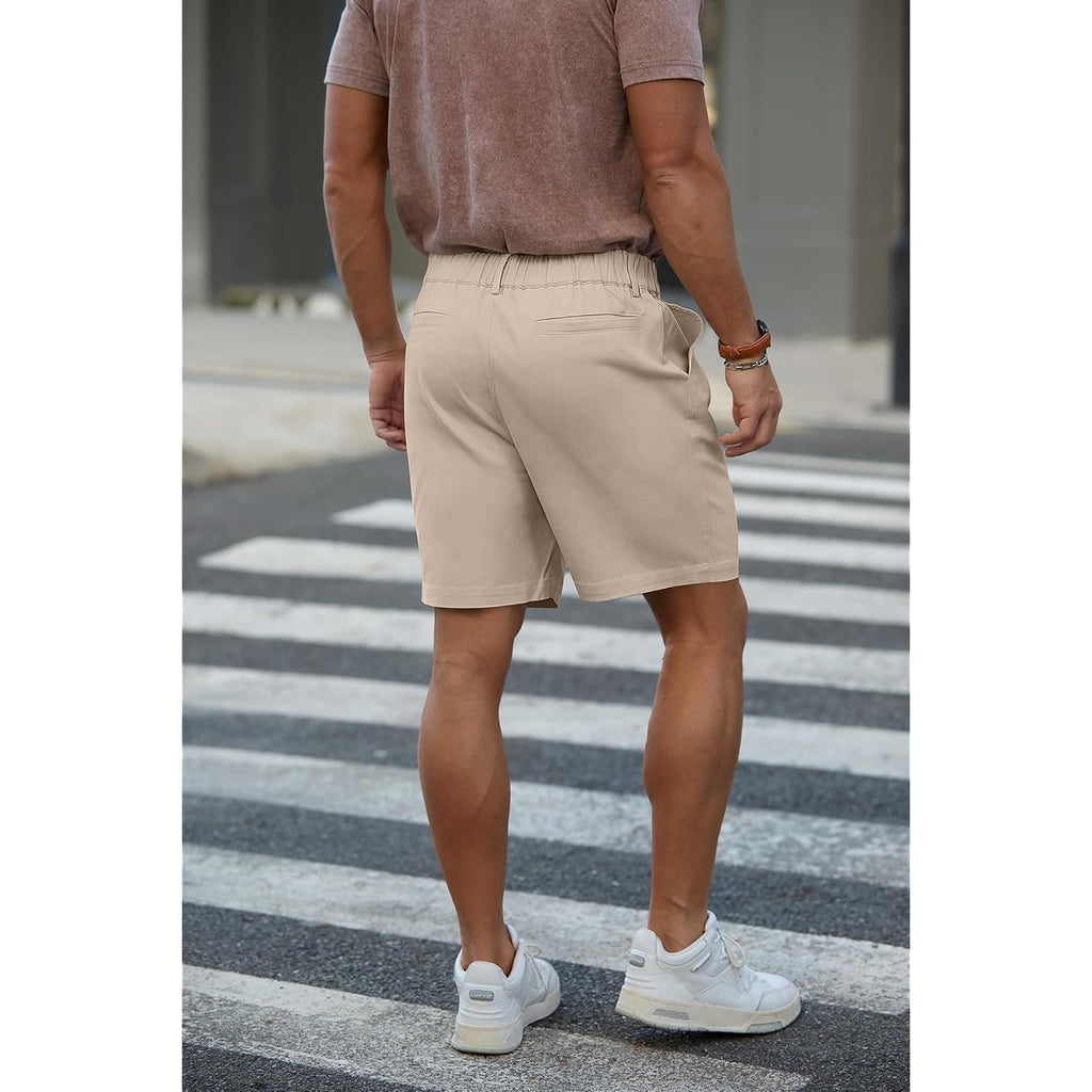 Rqp Men'S Cotton Casual Classic-Fit 7" Chino Shorts Elastic Waist Daily Wear Dress Baech Summer Shorts
