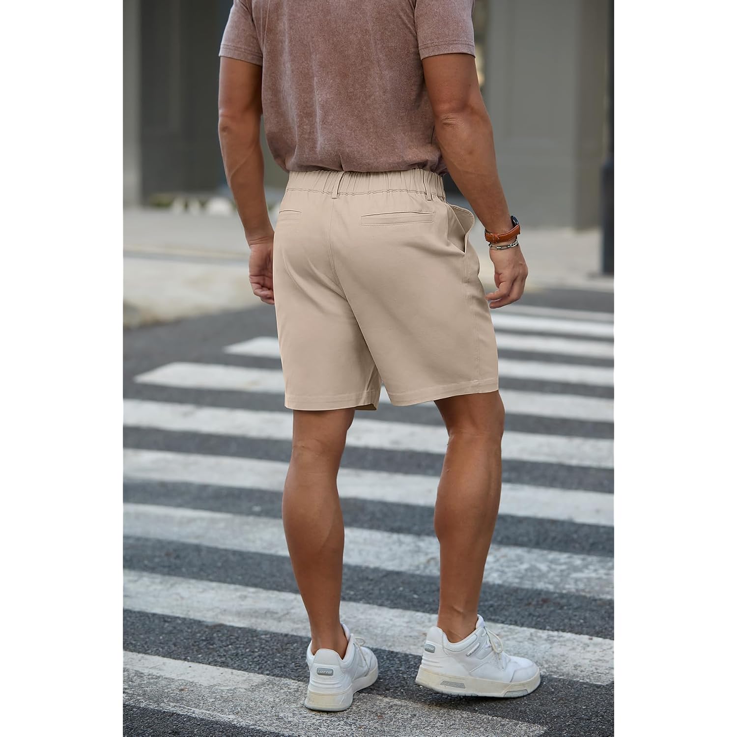 Rqp Men'S Cotton Casual Classic-Fit 7" Chino Shorts Elastic Waist Daily Wear Dress Baech Summer Shorts