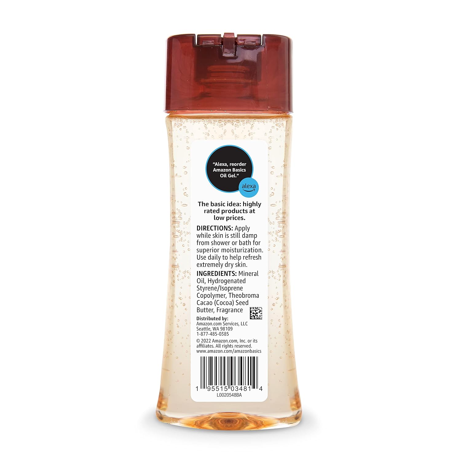 Amazon Basics Body Oil Gel With Cocoa Butter For Very Dry Skin, 6.8 Fl Oz, 4-Pack (Previously Solimo)