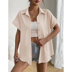 Zeagoo Short Sleeve Summer Tops For Women Casual Button Down Shirts Solid/Striped Business Work Blouses