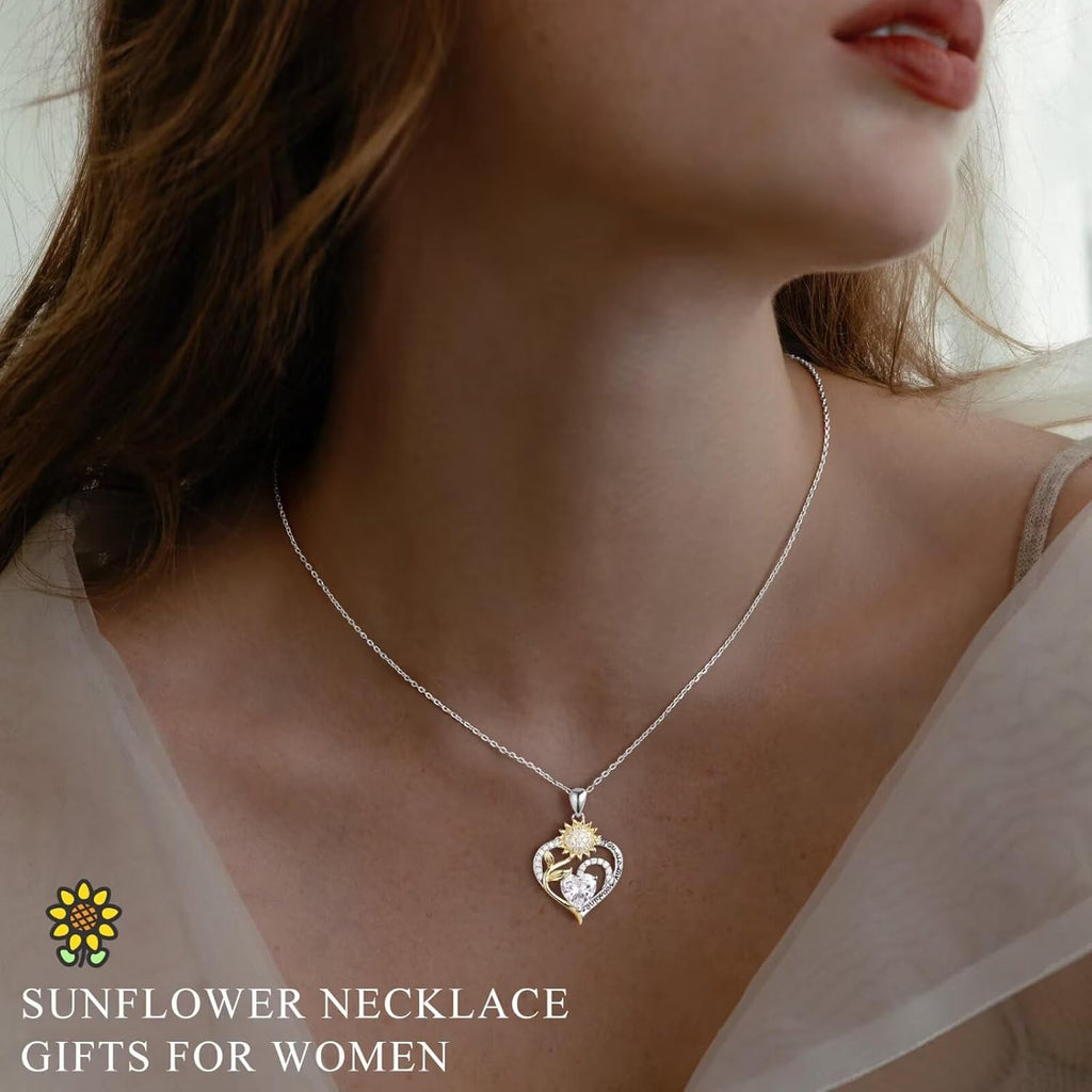 Iefil Mothers Day Gifts - 925 Sterling Silver Sunflower Necklace for Women, Birthstone Jewelry for Wife Mom, Birthday Mothers Day Gifts for Wife Mom Grandma