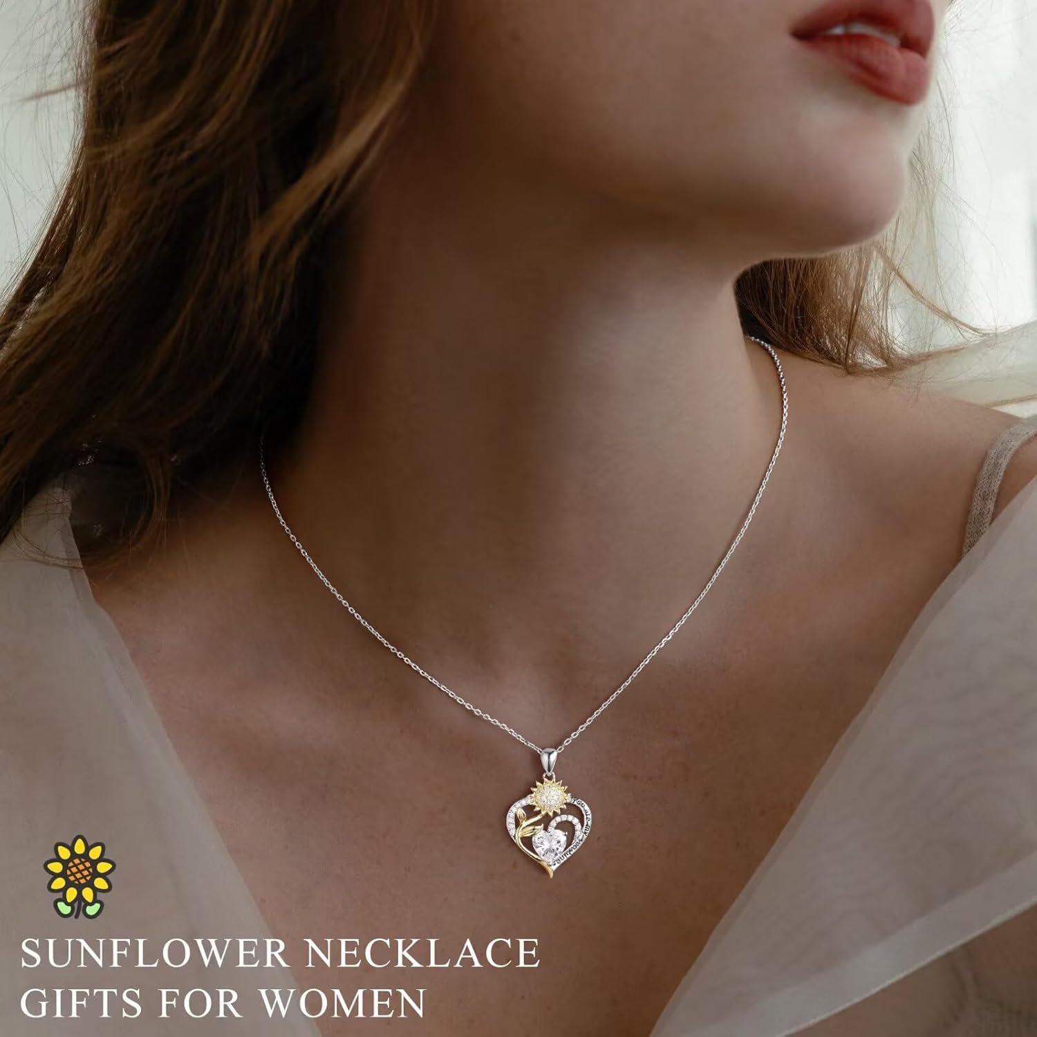 Iefil Mothers Day Gifts - 925 Sterling Silver Sunflower Necklace for Women, Birthstone Jewelry for Wife Mom, Birthday Mothers Day Gifts for Wife Mom Grandma