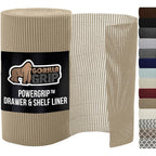 GORILLA GRIP powerGRIP Drawer Shelf and Cabinet Liner, Thick Strong Hold, Non-Adhesive Liners Protect Kitchen Cabinets and Cupboard, Bathroom Drawers, Easy Install, Breathable Mat, 12" x10', Beige
