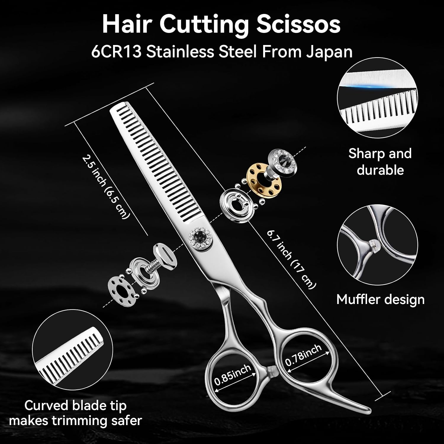 Japanese 6Cr13 Steel Hair Cutting Scissors Kit, 21-Pcs Barber Shears Set | Sharp No-Pull Blades Made Of Premium Japanese Steel. Complete 21-Pcs Haircut Set For Professional Barbers And Home Salon.