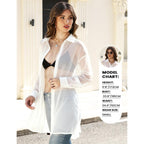 Gihuo Women’ S Sheer Blouse Mid Long Button Down Shirt Mesh Shirt Sexy See Through Top