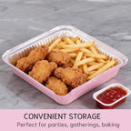 (40 Pack) 8x8 Square Aluminum Baking Cake Pans with Clear Lids - Pink Foil Pans with Lids - Disposable Food Containers Great for Cooking, Heating, Storing, Prepping Food