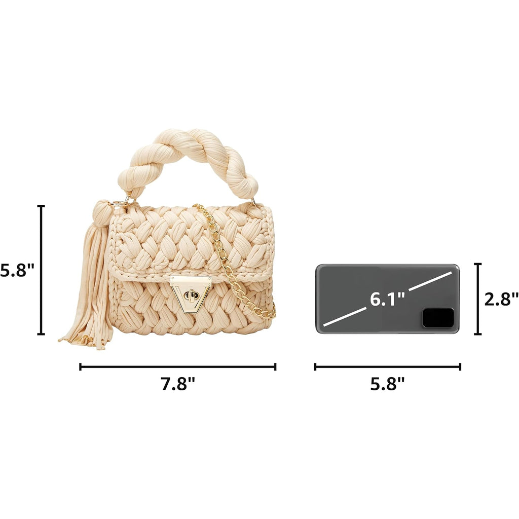 Chunky Yarn Knit Crochet Tote Purse Crossbody Bags For Women - Handwoven Evening Clutch Flap Shoulder Bag