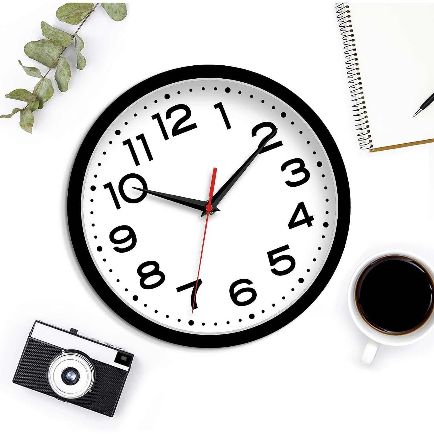 Roymnie Wall Clock Silent Non-Ticking Modern Clock Battery Operated 8 Inch Small Classic Analog Decorative For Classroom, Living Room, Office, Bedroom, School, Hotel (Black)