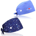 2Pcs Scrub Caps Women, Nursing Hats With Buttons & Sweatband Adjustable Bouffant Working Cap Surgery Cap Women